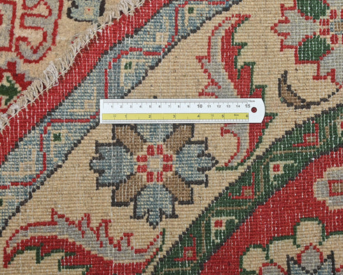 5x5 Red Kuba Afghan Hand Knotted Round Wool Area Rug